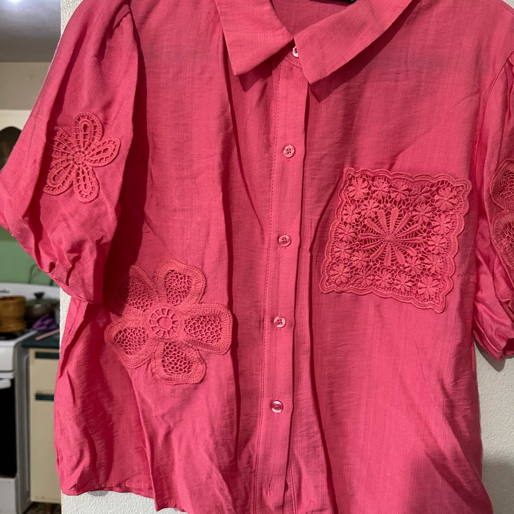 Pink Lace Embroidered Blouse